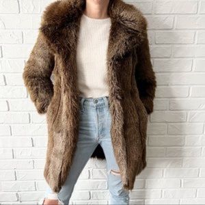ZARA brown faux fur mid length coat S